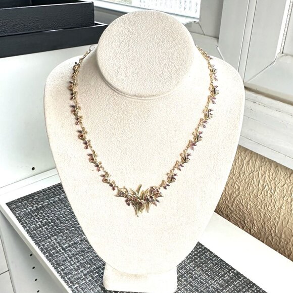 Rare Vintage 14K Yellow Gold Plique a  Jour Necklace Flower Design 22 Grams - Picture 8 of 11